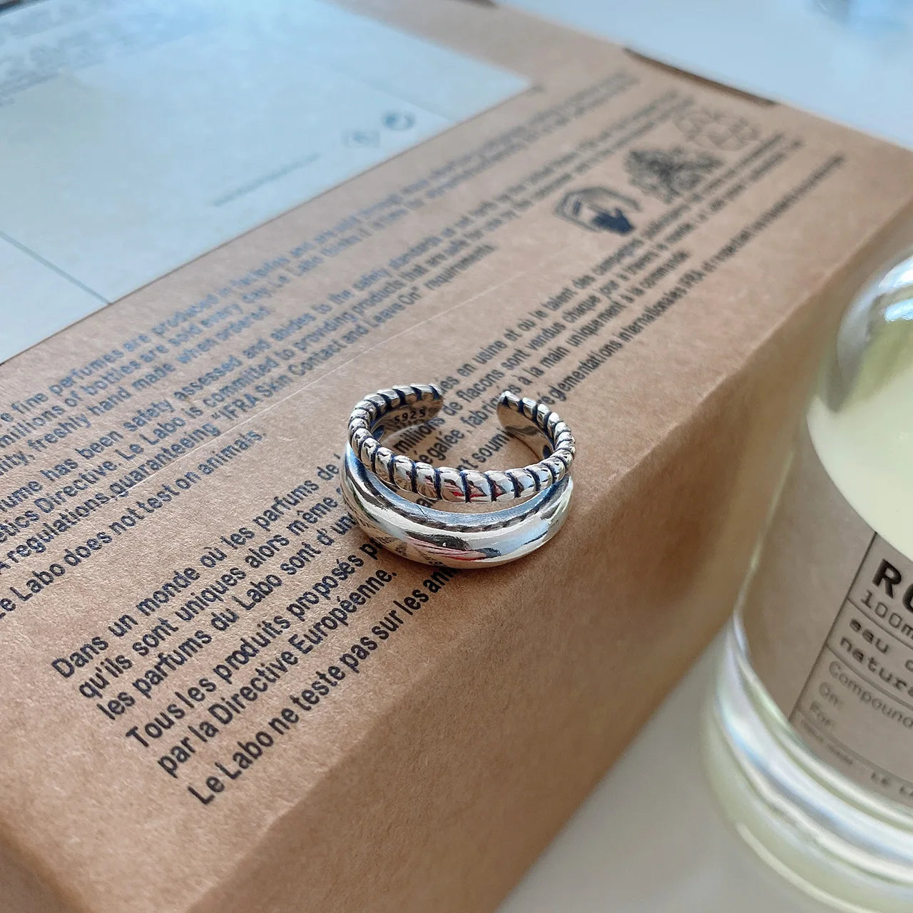 CHOZON S925 sterling silver open ring Double-layer Line Twist  Ring Female Golden Fashion Simple Open Jewelry Accessories