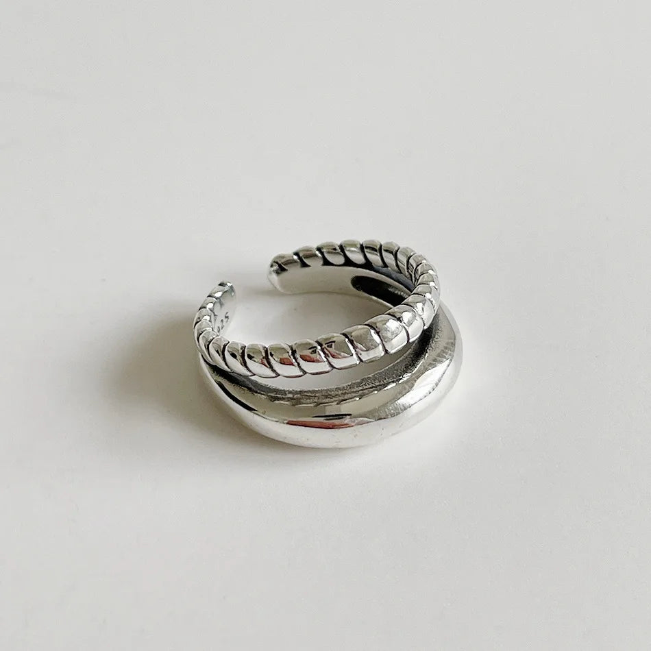 CHOZON S925 sterling silver open ring Double-layer Line Twist  Ring Female Golden Fashion Simple Open Jewelry Accessories