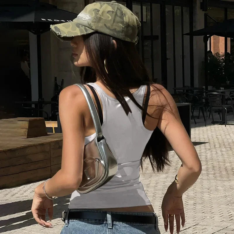 Summer New Solid Colour Slim Tank Top One-Piece Lace-Up Square Neck Sleeveless Y2k Tops Fashion Sexy Casual Women Clothing