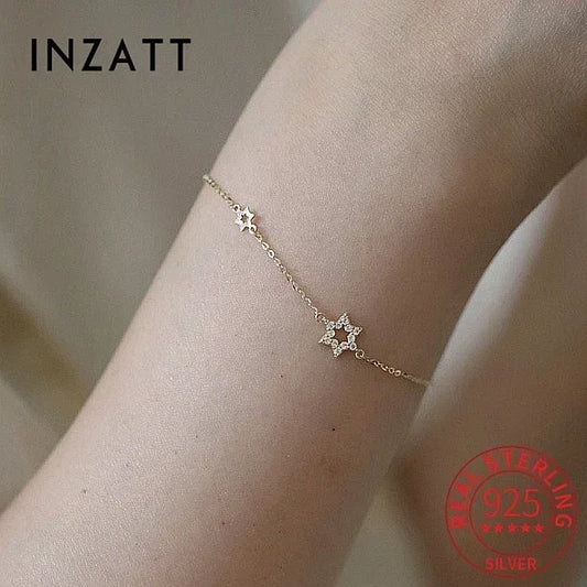 INZATT Real 925 Sterling Silver Zircon Hollow Star Charm Bracelet For Women Party Classic Fine Jewelry MInimalist Bijoux Summer