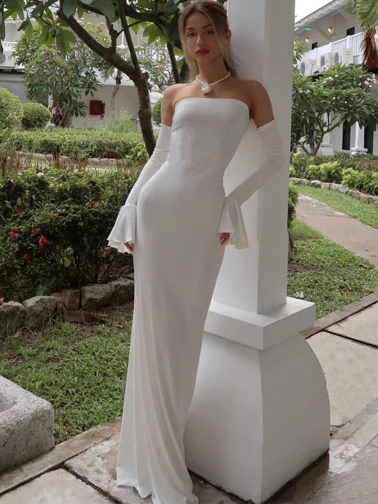 Trendix Black Elegant Evening Dress Women Sexy Off Shoulder Slim High Waist Tube Dresses Beach Party Ruffle Backless Long Dress