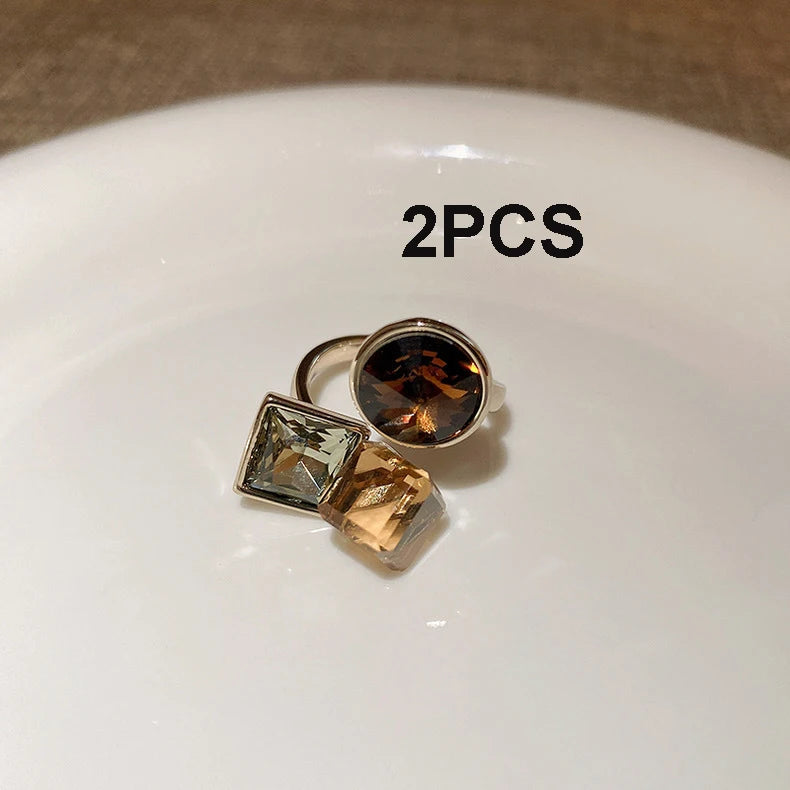 Vintage Colorful Zircon Rings For Women Square Exquisite Crystal Adjustable Geometric Finger Ring Wedding Jewelry Gifts