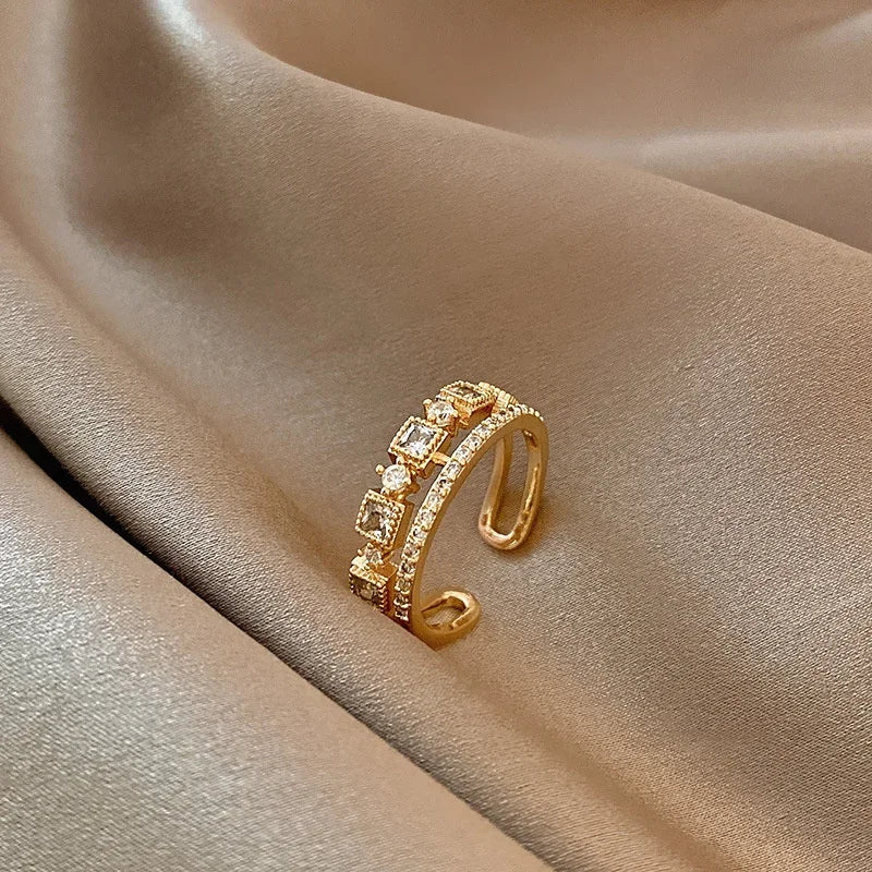 Stainless Steel Rings for Women Gold Color Couple Jewelry Aesthetic Accessorie Adjustable Punk Embossed Hollow Wide Rings