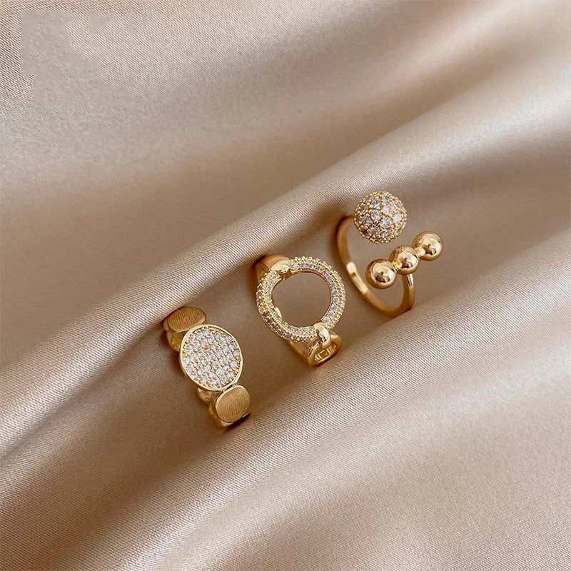 Stainless Steel Rings for Women Gold Color Couple Jewelry Aesthetic Accessorie Adjustable Punk Embossed Hollow Wide Rings