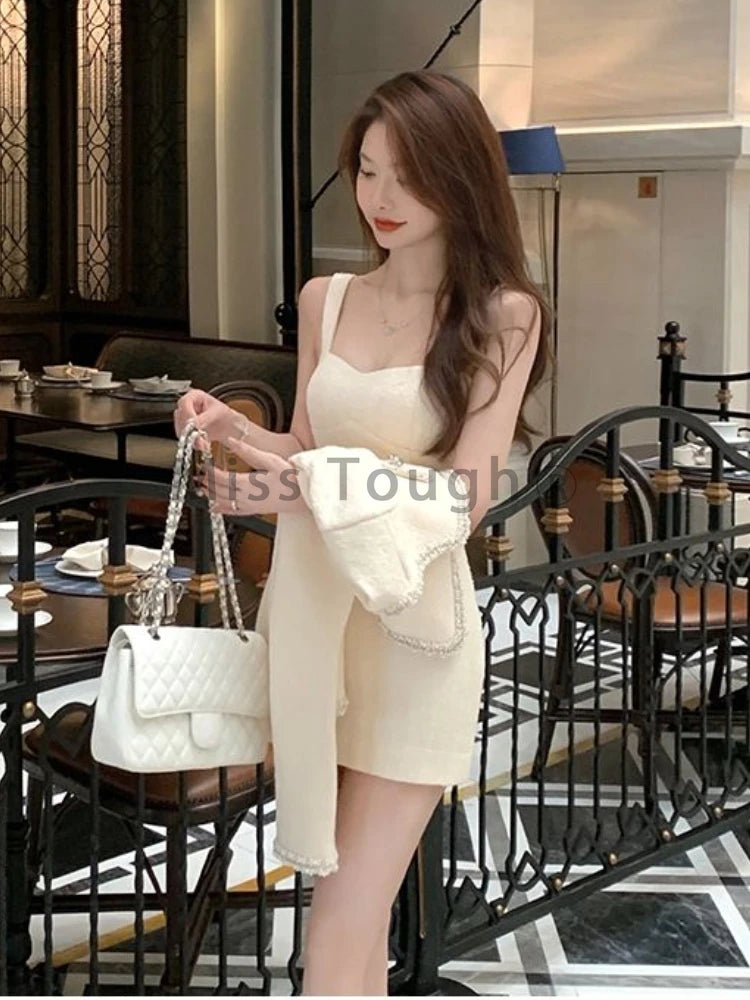 Frence Elegant Two Piece Set Women Korean Fashion Retro Party Mini Skirt Suit Female Long Sleeve Chic Design Vintage Set 2024