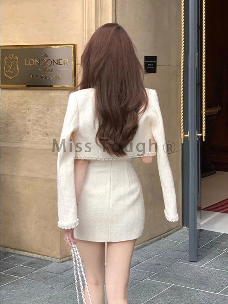 Frence Elegant Two Piece Set Women Korean Fashion Retro Party Mini Skirt Suit Female Long Sleeve Chic Design Vintage Set 2024