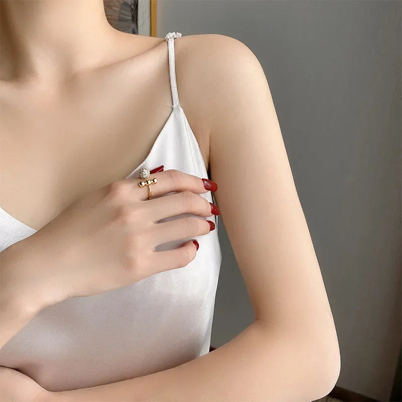 Stainless Steel Rings for Women Gold Color Couple Jewelry Aesthetic Accessorie Adjustable Punk Embossed Hollow Wide Rings