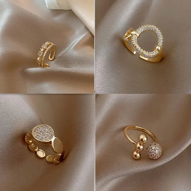 Stainless Steel Rings for Women Gold Color Couple Jewelry Aesthetic Accessorie Adjustable Punk Embossed Hollow Wide Rings