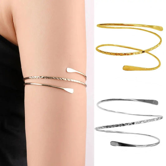 Women Bracelet Three Layers Open Bangle Polished Electroplated Metal Cuff Punk Hip Hop Cool Girl Bracelet Arm Ring Jewelry