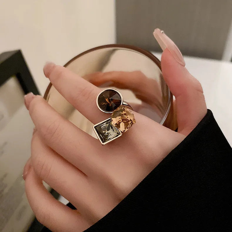 Vintage Colorful Zircon Rings For Women Square Exquisite Crystal Adjustable Geometric Finger Ring Wedding Jewelry Gifts