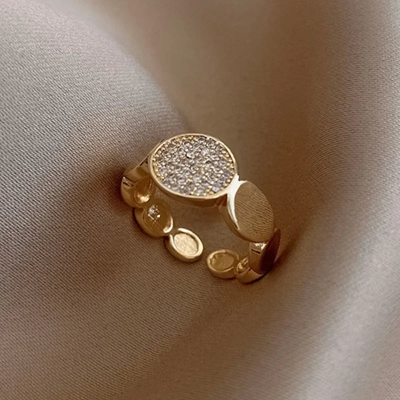 Stainless Steel Rings for Women Gold Color Couple Jewelry Aesthetic Accessorie Adjustable Punk Embossed Hollow Wide Rings