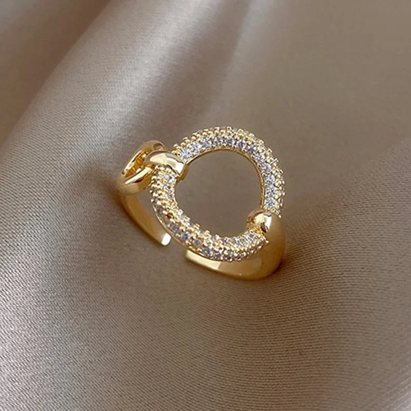 Stainless Steel Rings for Women Gold Color Couple Jewelry Aesthetic Accessorie Adjustable Punk Embossed Hollow Wide Rings
